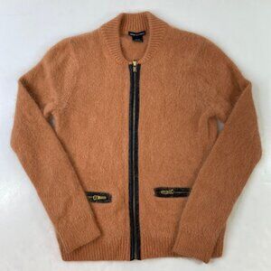 Club Monaco XS Tan Mohair-Blend Zip Cardigan With Pockets Cozy & Chic Design For